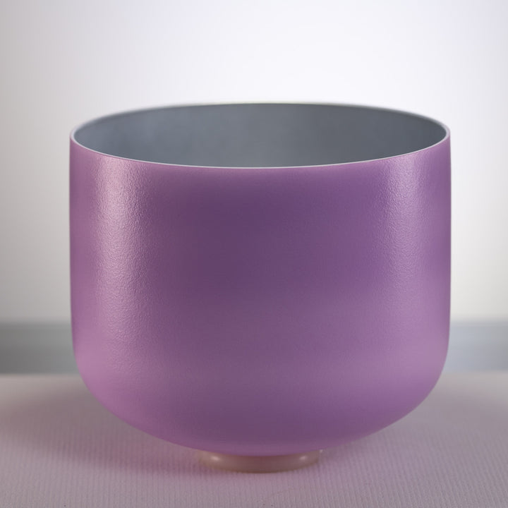 13" F+5 Lilac Blossom Frosted Crystal Singing Bowl, Silver inside