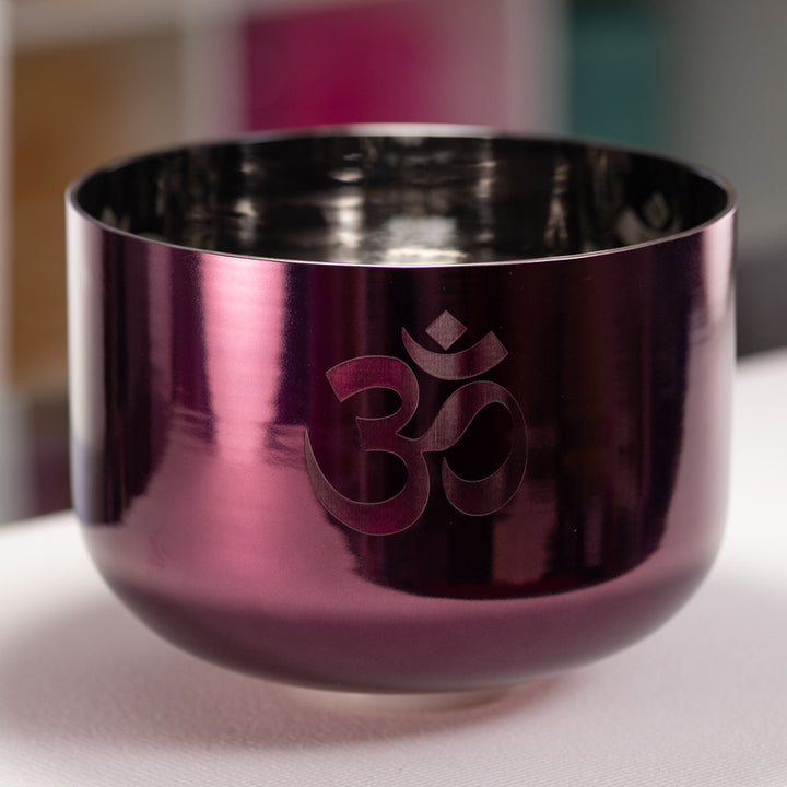 12" F-22 Divine Violet Flame Crystal Singing Bowl with Om Symbol