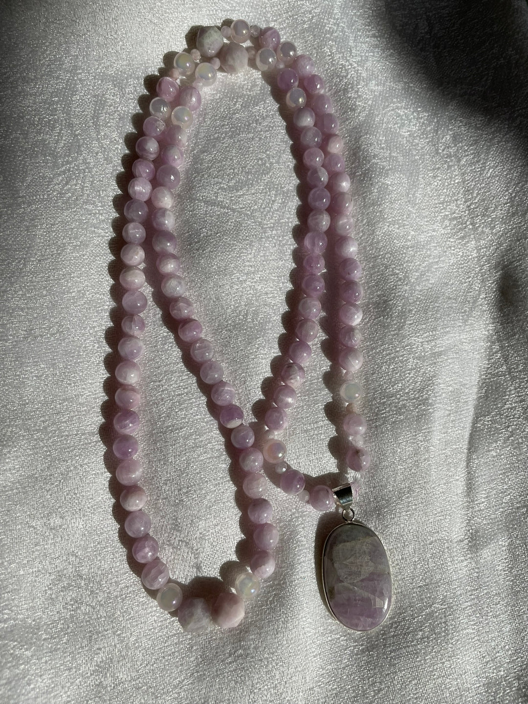 Kunzite Mala with Kunzite Pendant