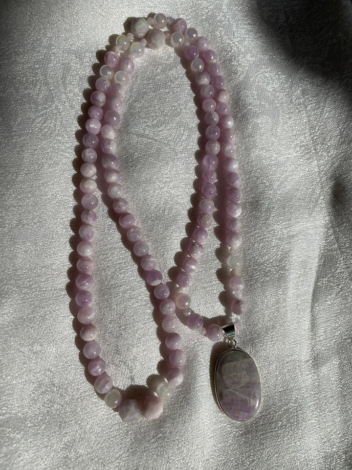 Kunzite Mala with Kunzite Pendant