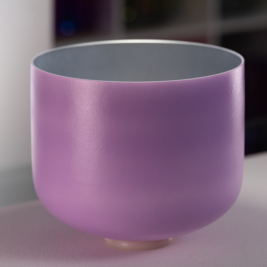 13" F+5 Lilac Blossom Frosted Crystal Singing Bowl, Silver inside