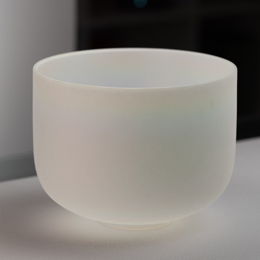 11.75" D+7 White Frosted Singing Bowl with Angel Aura inside
