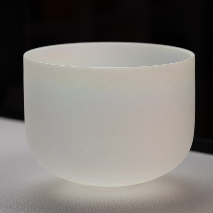 11.75" D+7 White Frosted Singing Bowl with Angel Aura inside