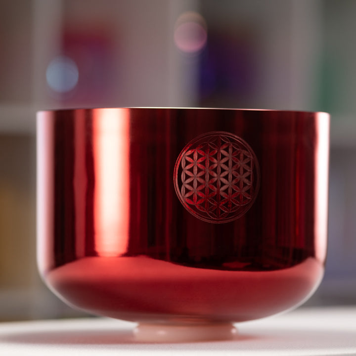 12" F+41 Ruby Ray Crystal Singing Bowl with Flower of Life