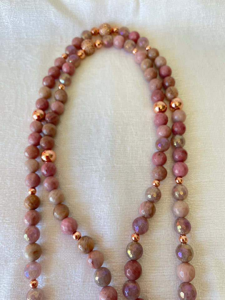 Faceted Rhodonite Mala