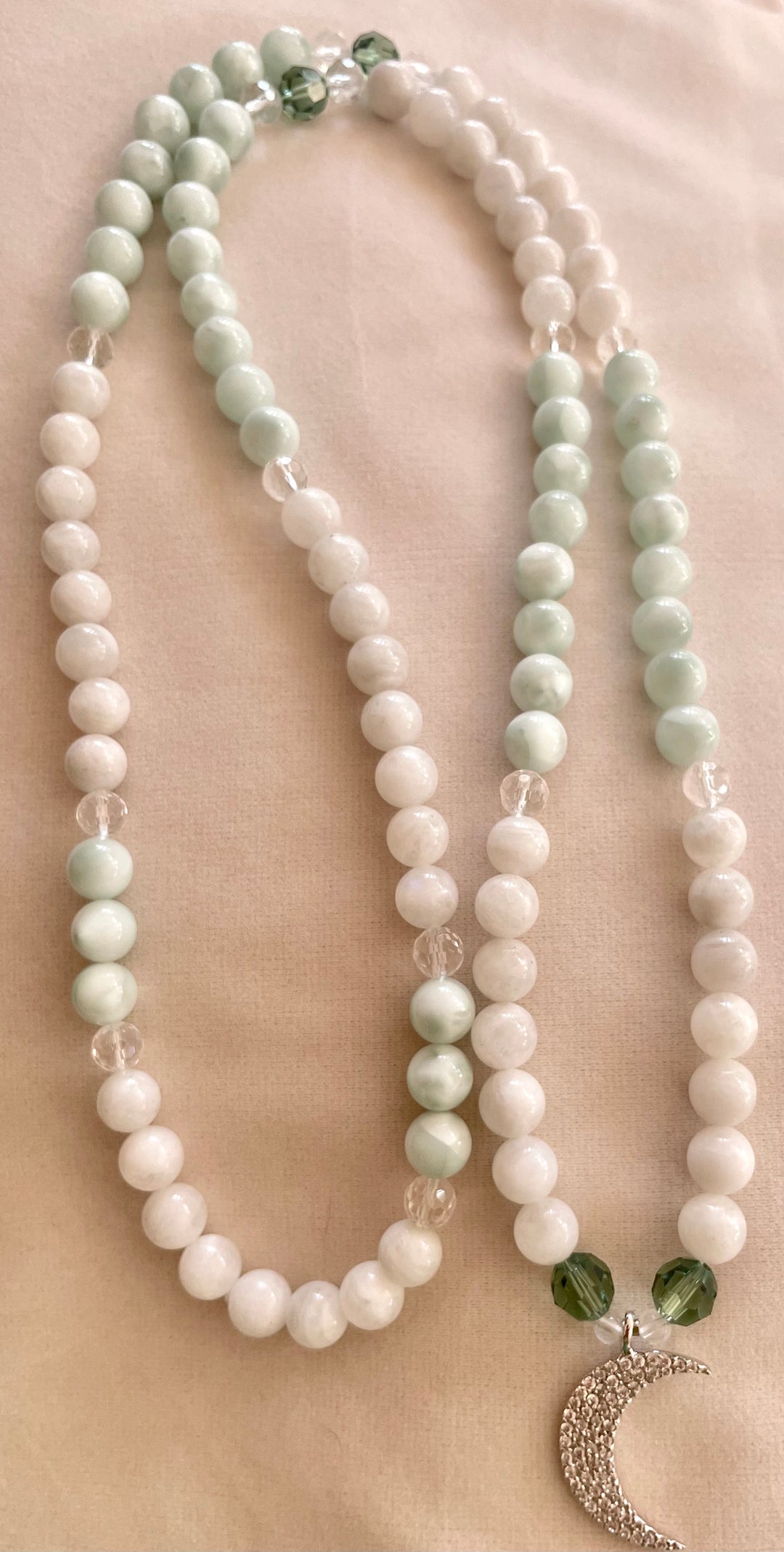 Green & White Moonstone Mala