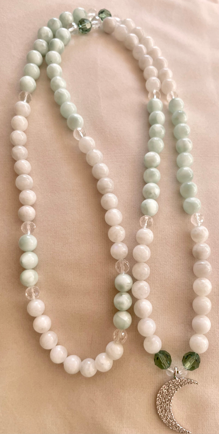 Green & White Moonstone Mala
