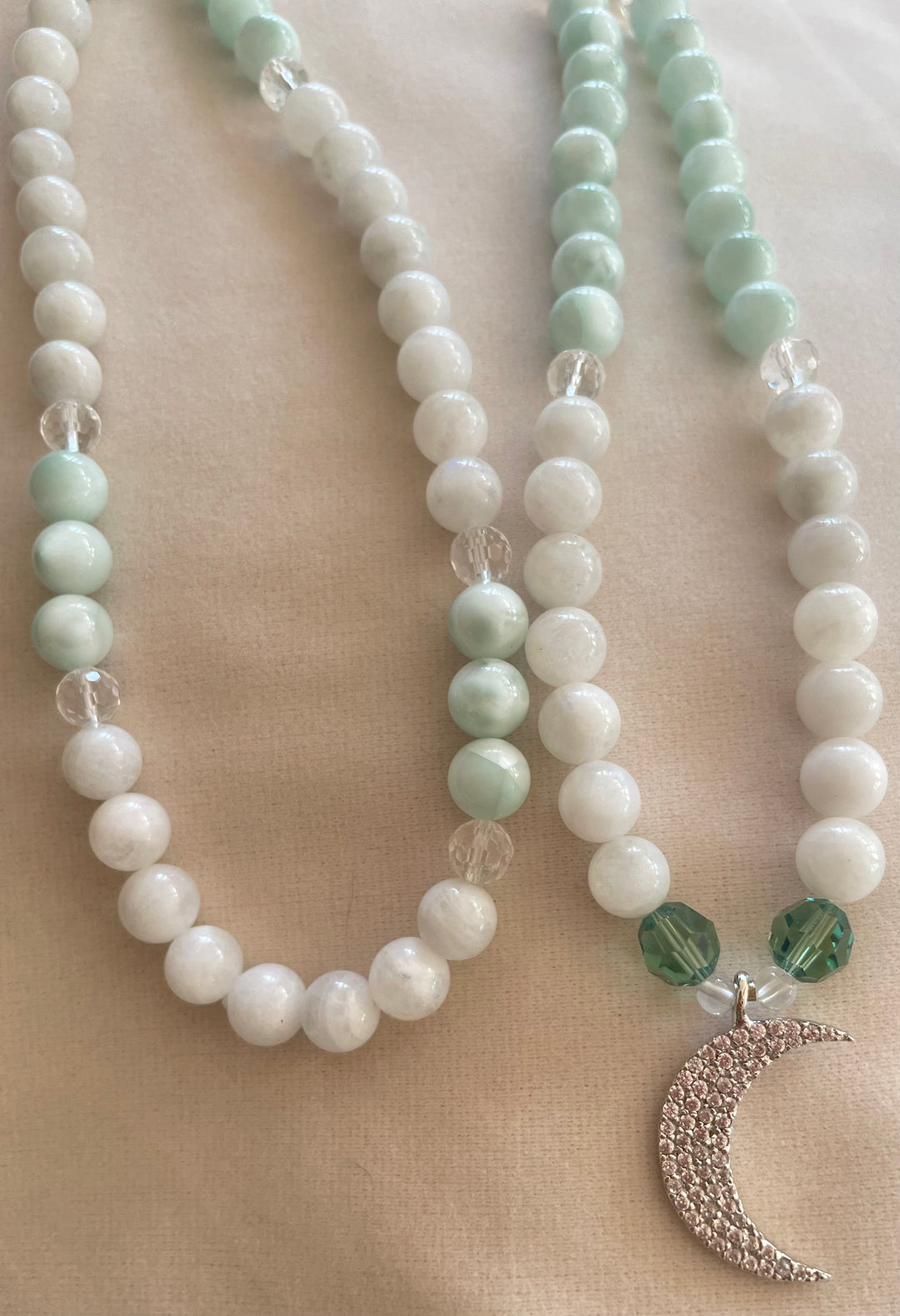Green & White Moonstone Mala
