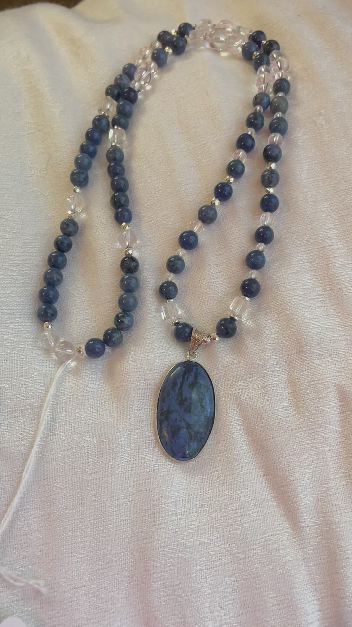 Dumotierite & Clear Quartz Mala