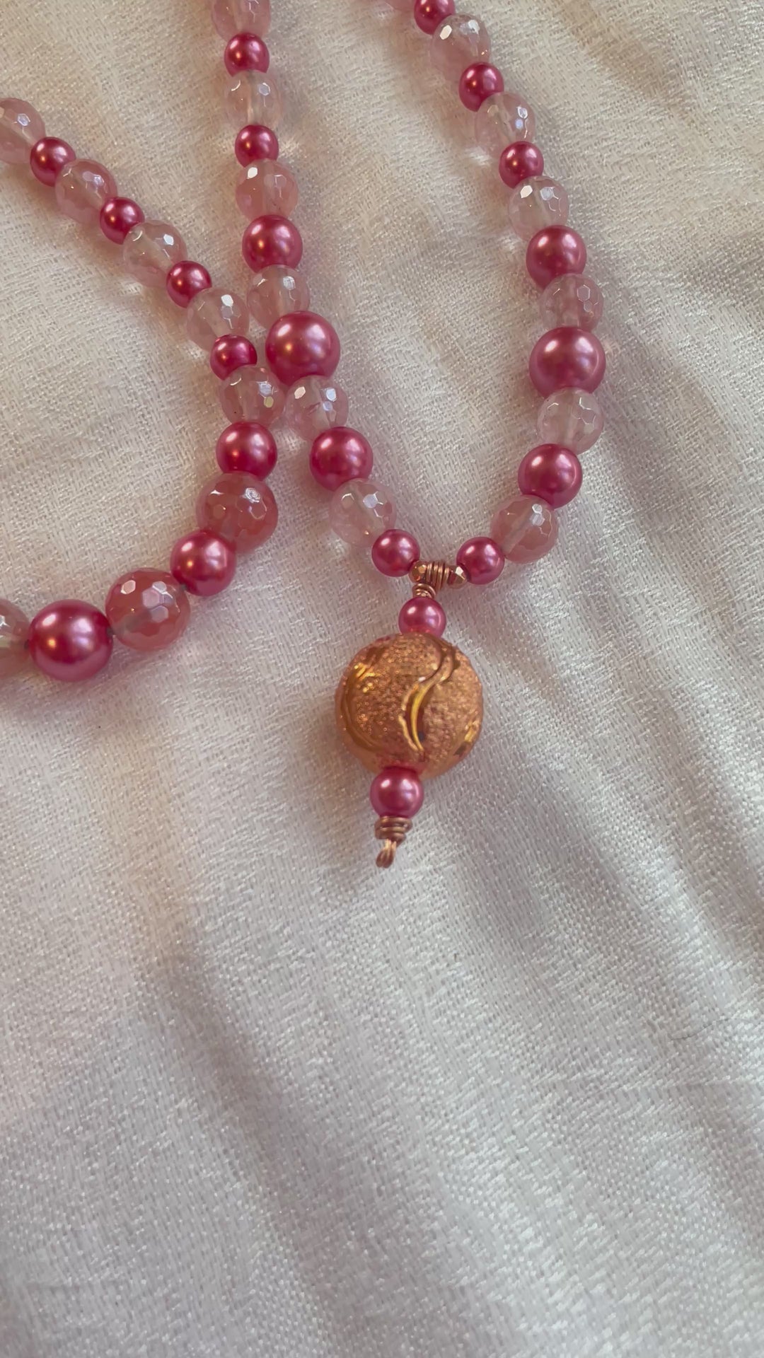 Faceted Pink Agate & Pearl Mala