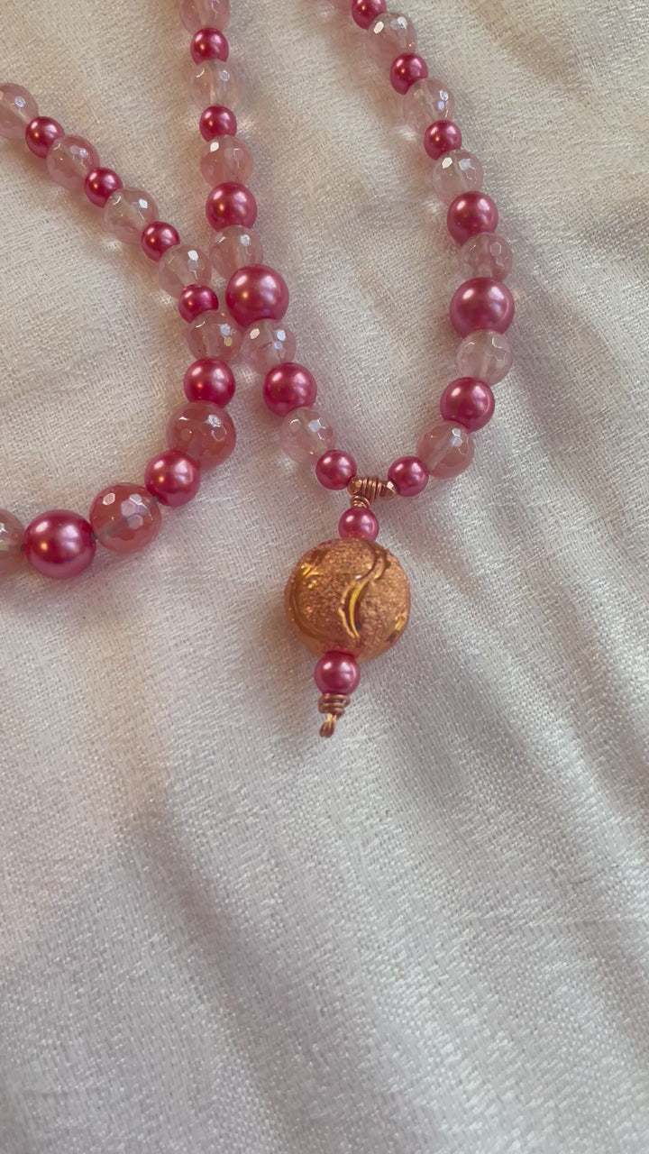 Faceted Pink Agate & Pearl Mala