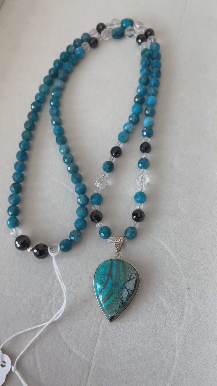 Faceted Apatite Mala with Apatite Pendant