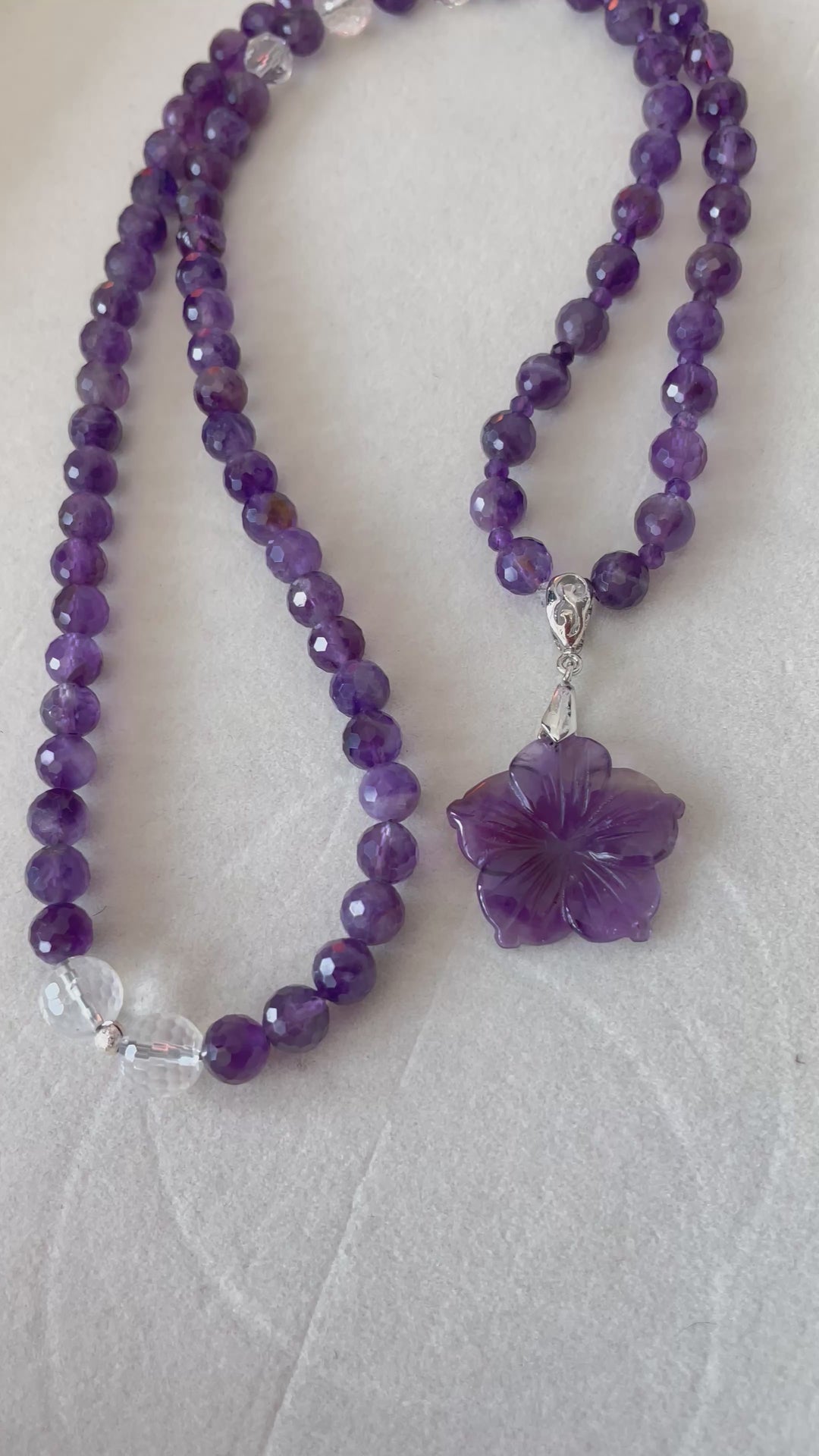 Faceted Amethyst Mala with Amethyst Flower Pendant