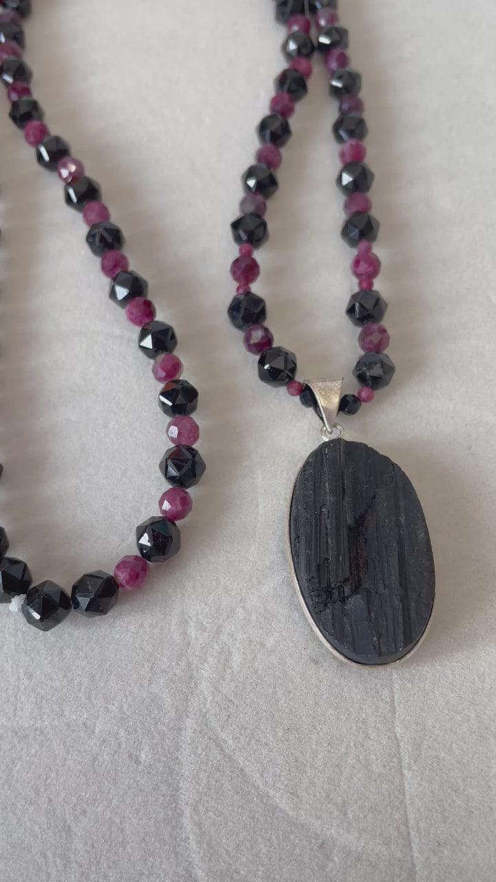 Pink & Black Tourmaline Mala