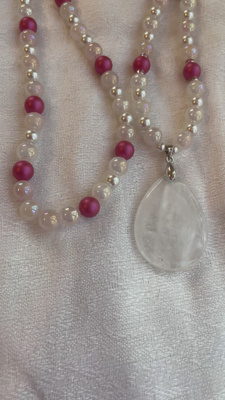 Aura Rose Quartz & Pearl Mala