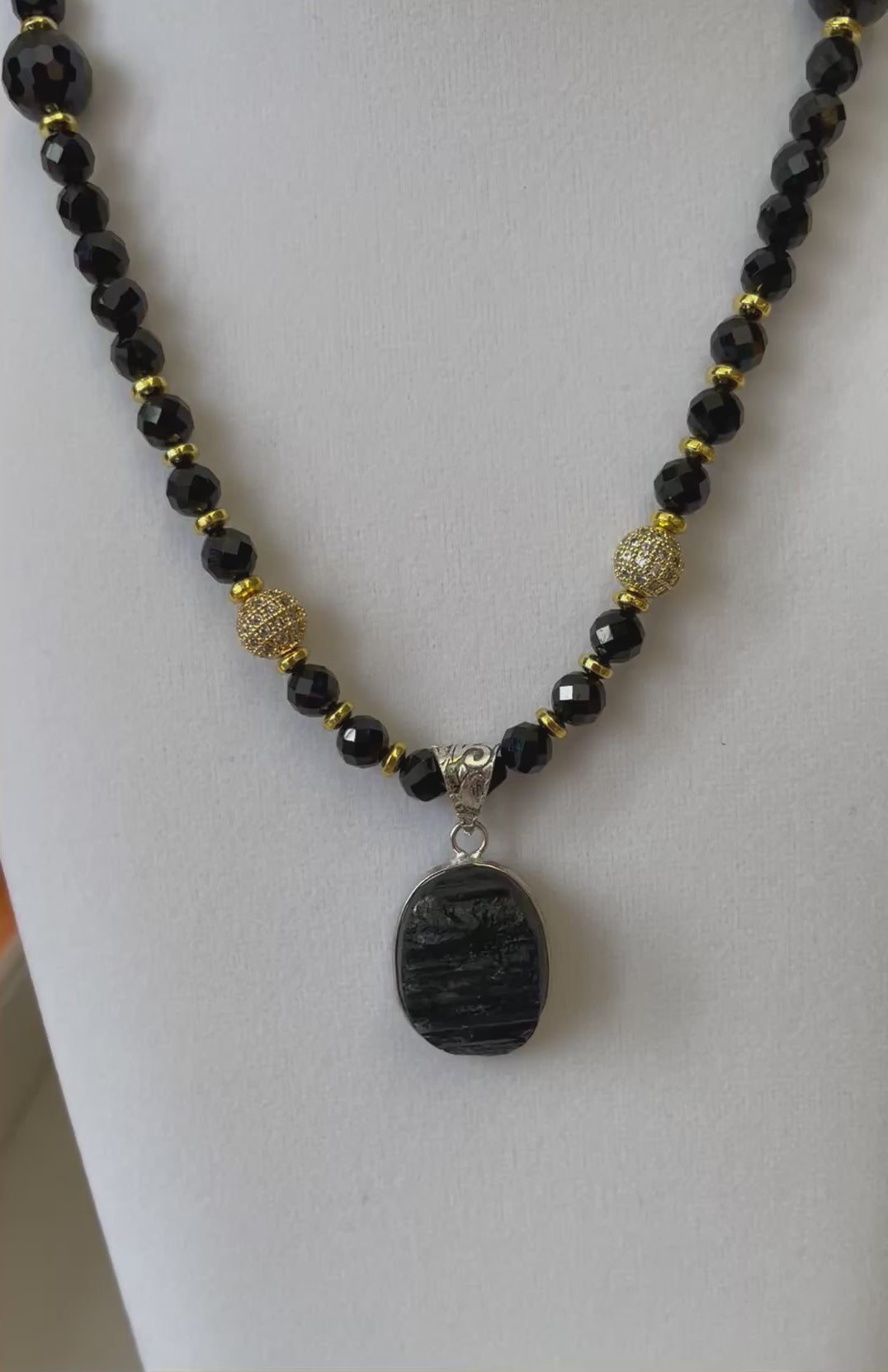 Black Tourmaline with Golden Hematite Necklace
