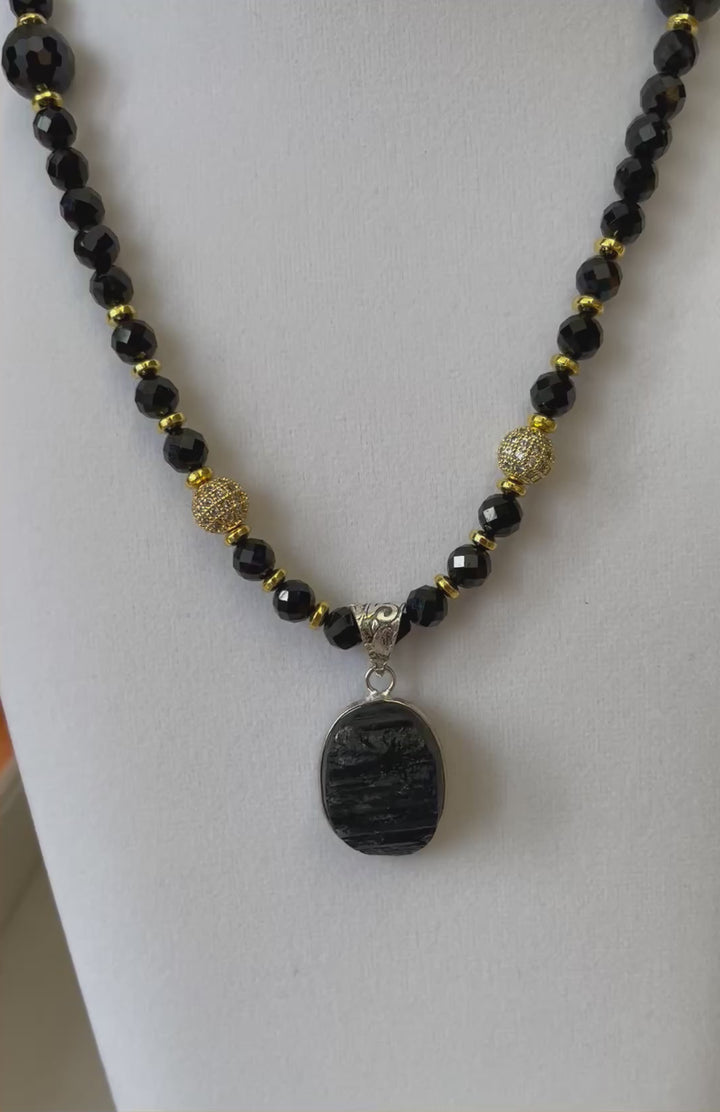 Black Tourmaline with Golden Hematite Necklace