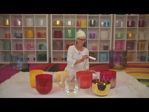 A set of seven crystal singing bowls for sound healing from Sacred Singing Bowls