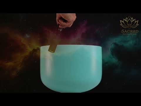 12" C+5 Frosted Turquoise Tide Crystal Singing Bowl with Silver inside