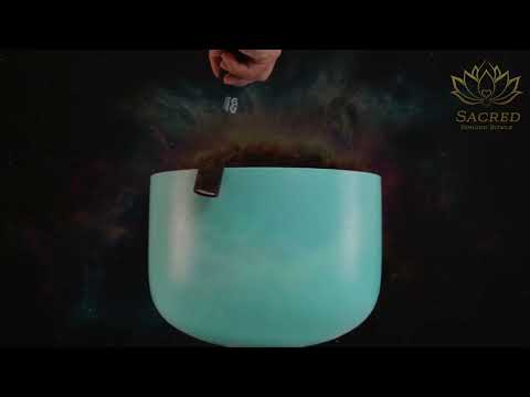 12" E+1 Frosted Turquoise Tide Crystal Singing Bowl with Silver inside