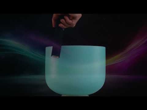 9" F#+5 Frosted Turquoise Tide Crystal Singing Bowl with Silver inside