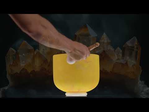 9" F#-24 Yellow Swirl Frosted Crystal Singing Bowl