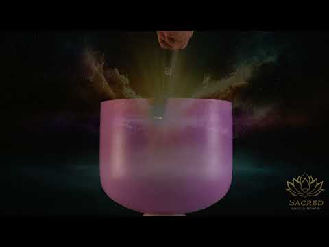 13" F+5 Lilac Blossom Frosted Crystal Singing Bowl, Silver inside