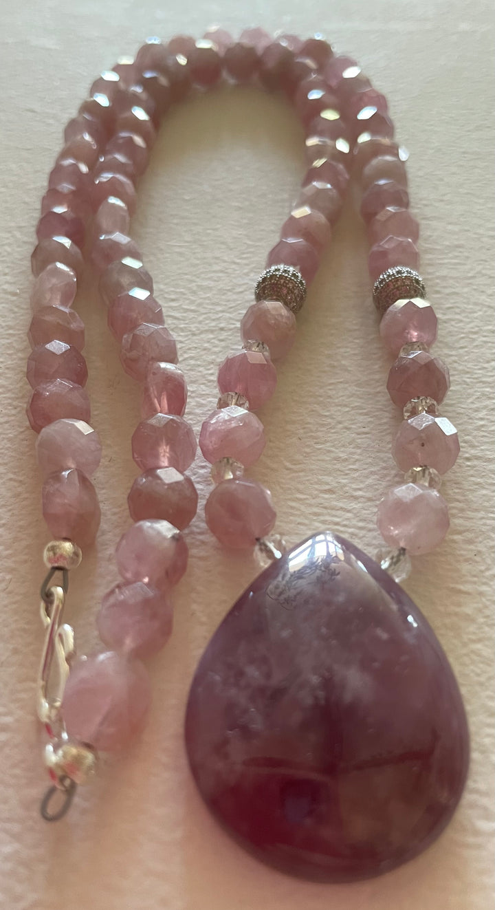 Madagascar Rose Quartz Necklace, Long