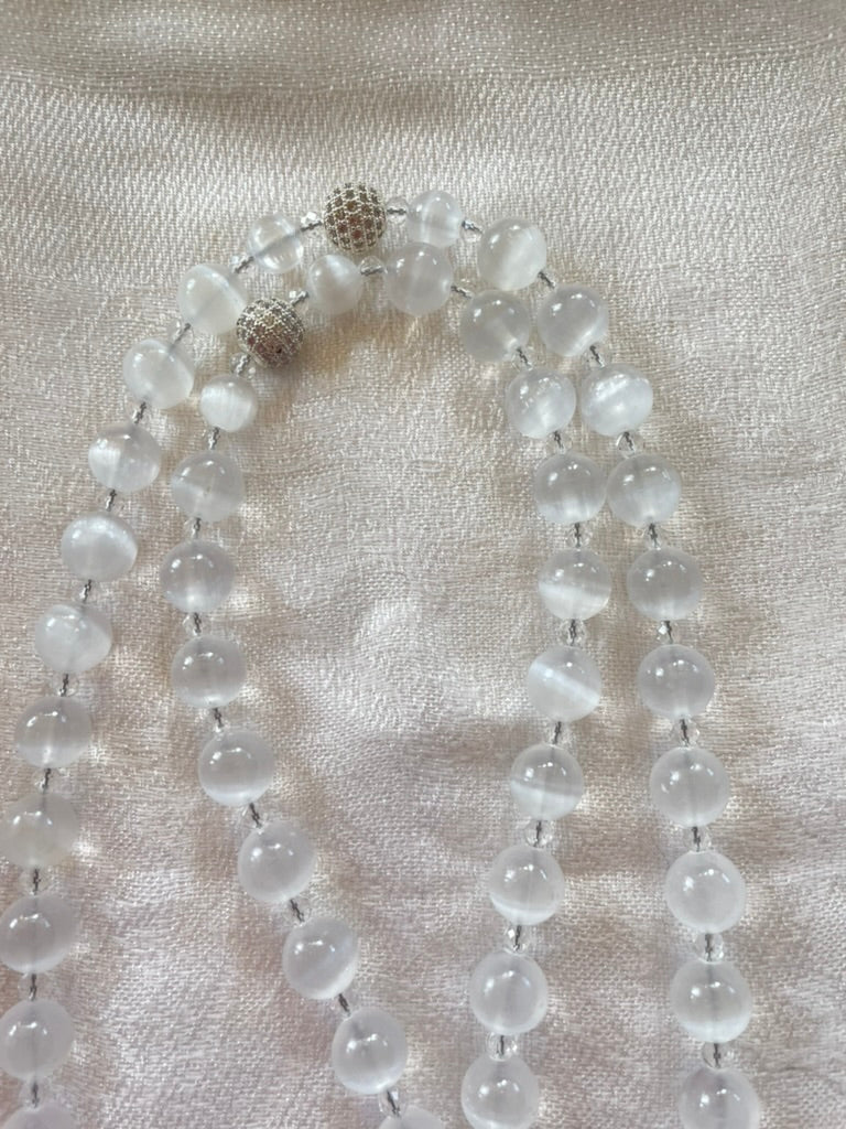 Selenite & Clear Quartz Mala