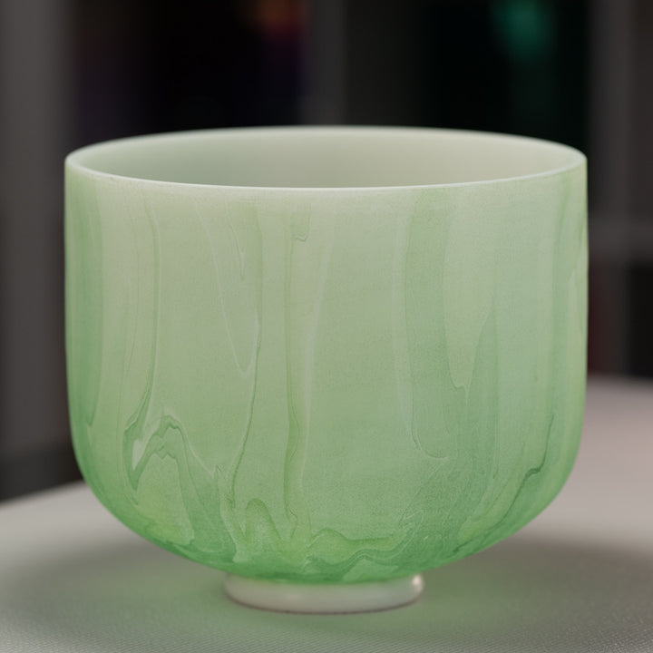 11" G-22 Green Swirl Frosted Crystal Singing Bowl