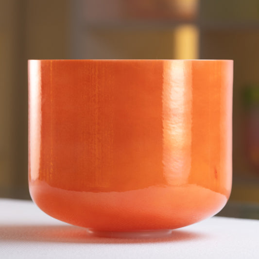 10" F#-37 Orange Topaz Color Crystal Singing Bowl, Sacred Singing Bowls
