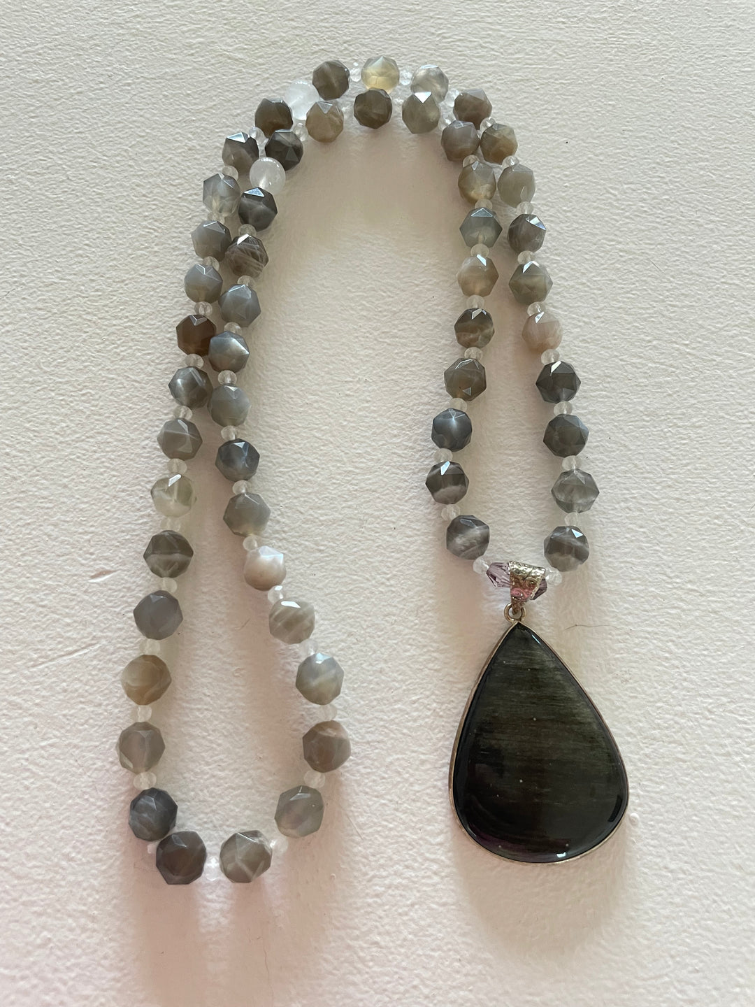 Gray & White Moonstone Mala