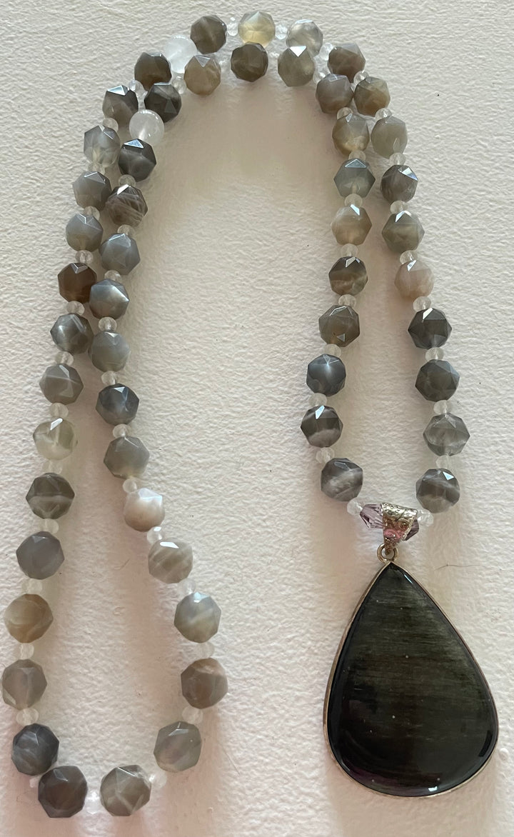 Gray & White Moonstone Mala