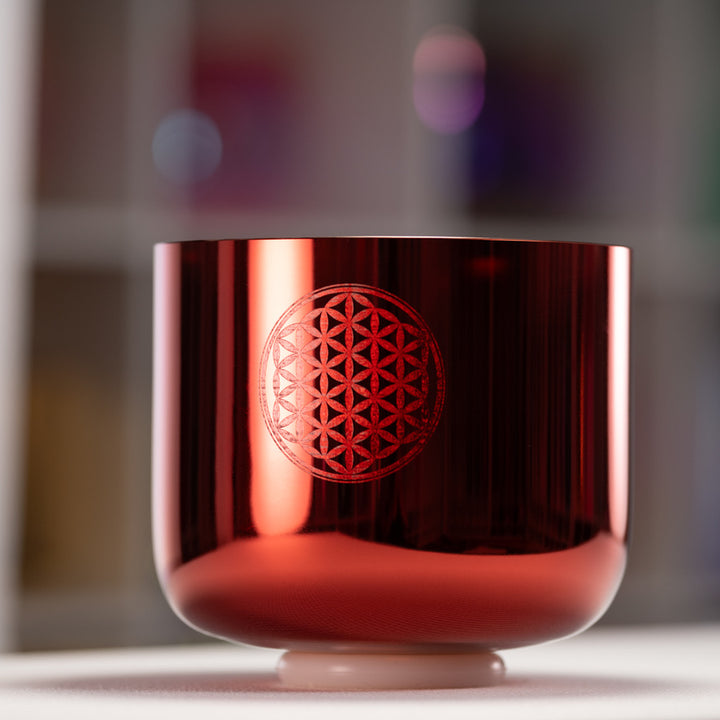 9" C+10 Orange Blossom Singing Bowl with Flower of Life, Perfect Pitch