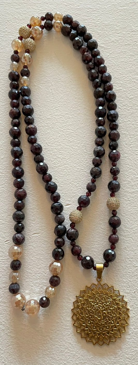 Garnet Mala with Sacred Om pendant