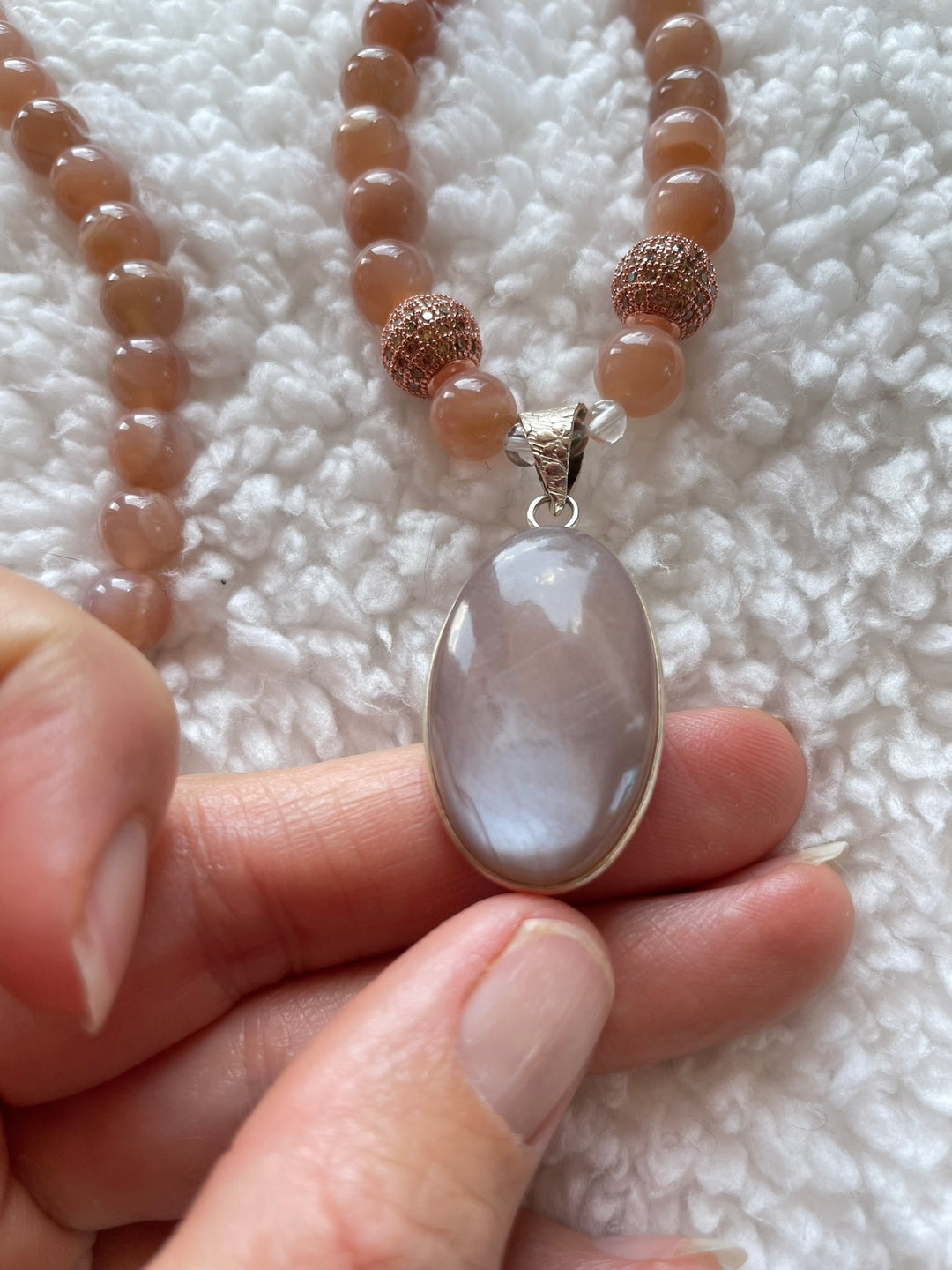 Peach Moonstone Mala