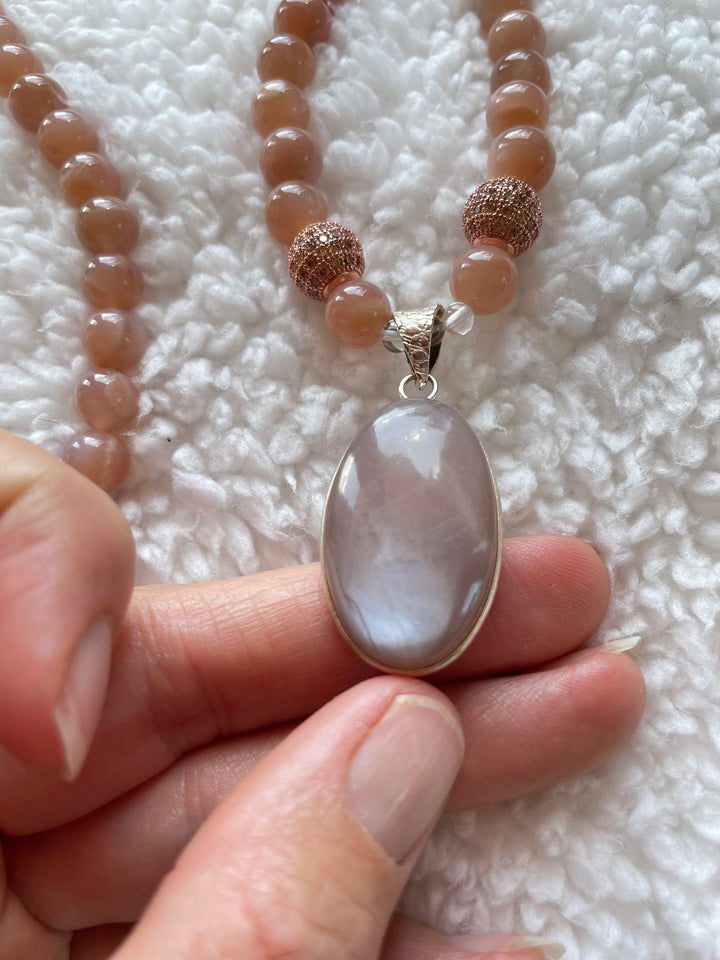 Peach Moonstone Mala