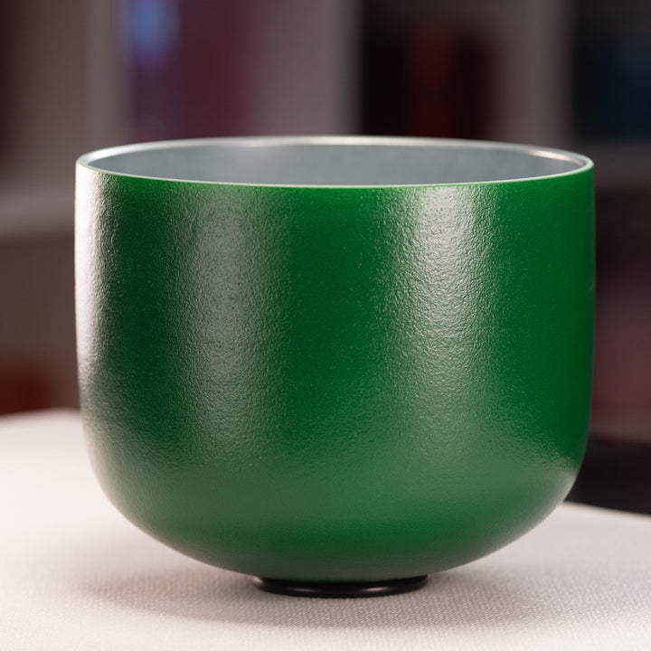 10.75" D-26 Emerald Heart Frosted Crystal Singing Bowl from Bowls of Sound