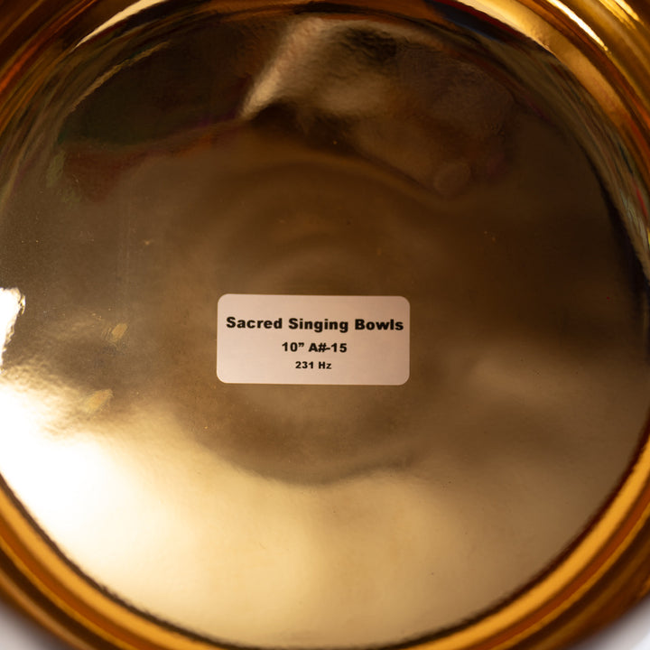 Sacred Singing Bowls™ product label with singing bowl details