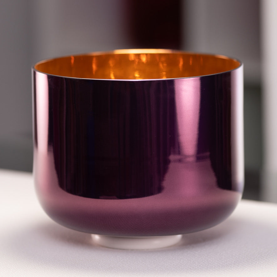 Purple & gold crystal singing bowl for sound healing