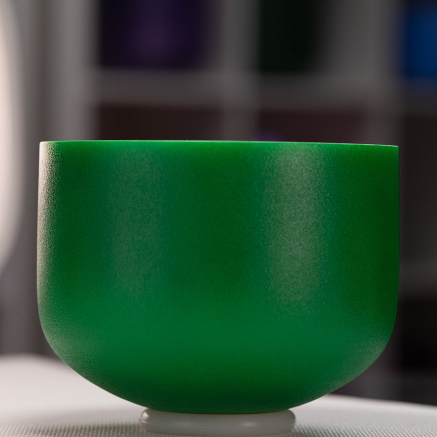 10" B+0 Emerald Heart Frosted Crystal Singing Bowl, Silver inside from Sacred Singing Bowls™