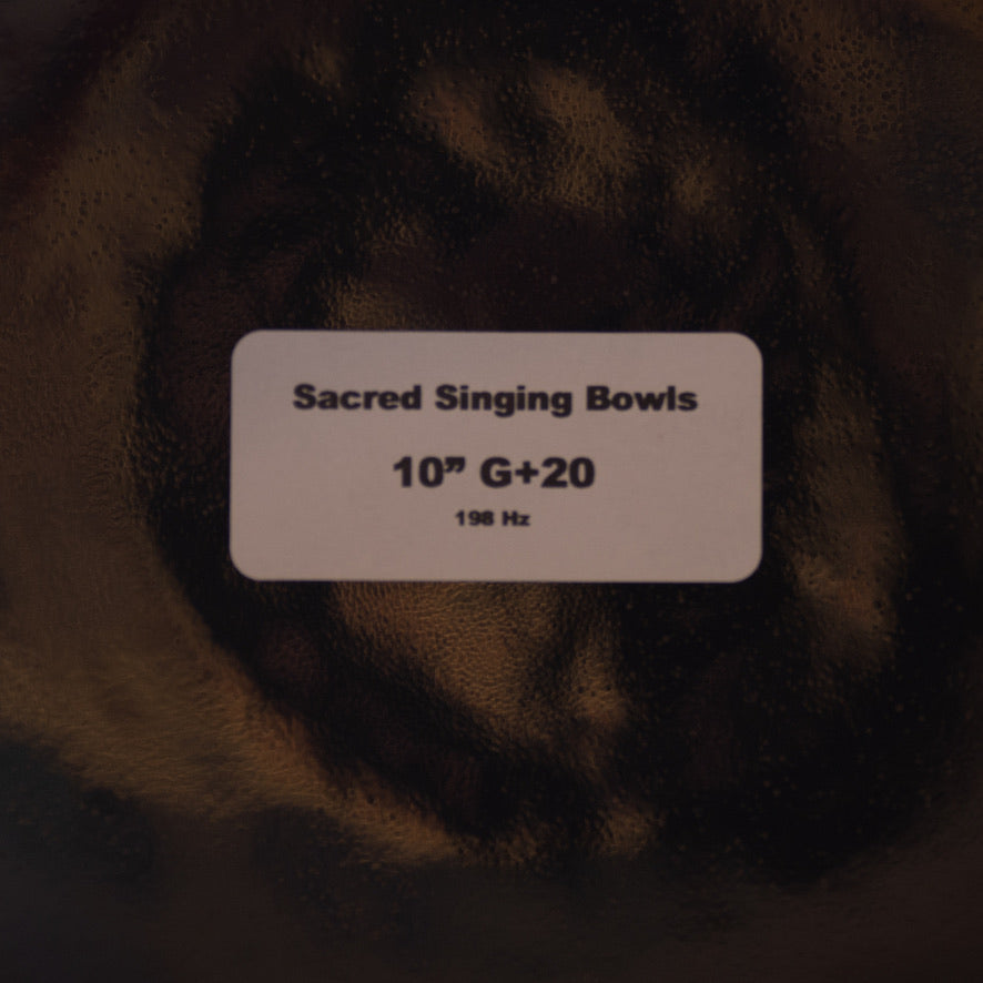 Sacred Singing Bowls™ product label with bowl specifications