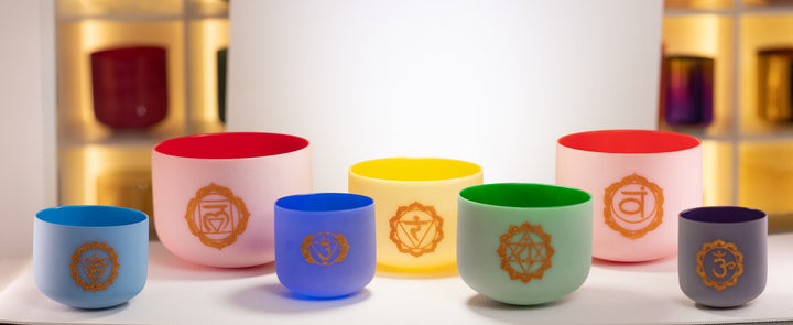 432 Hz Frosted Crystal Singing Bowl Set from Sacred Singing Bowls