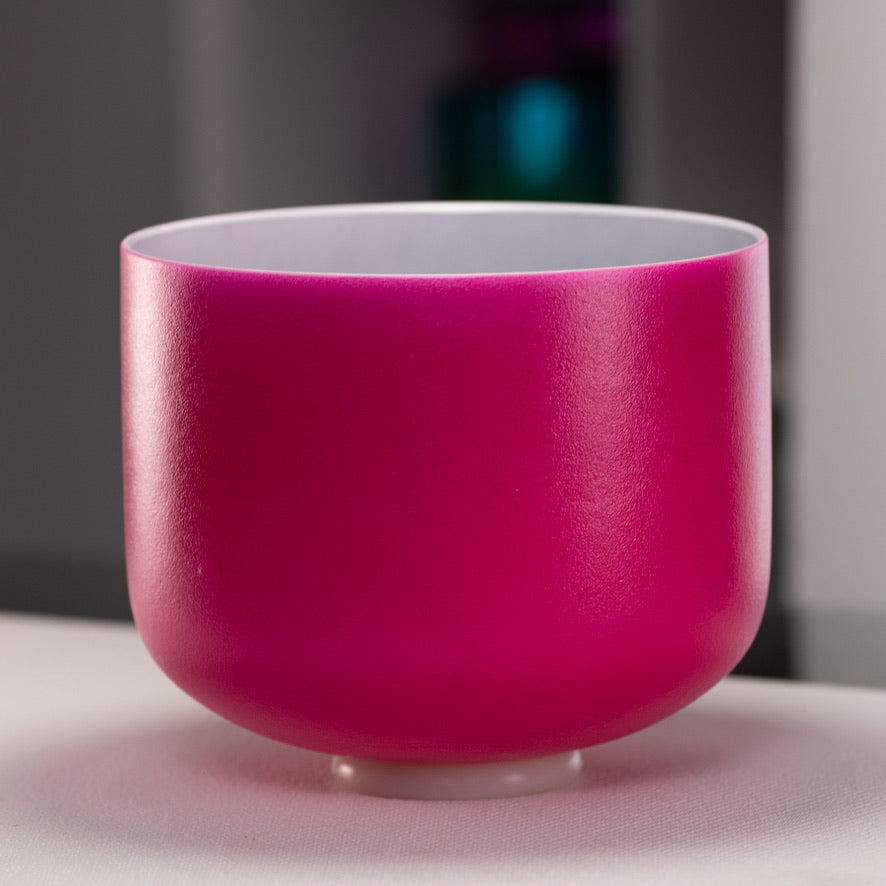Pink Frosted Crystal Singing Bowl with Silver inside for Sound Healing