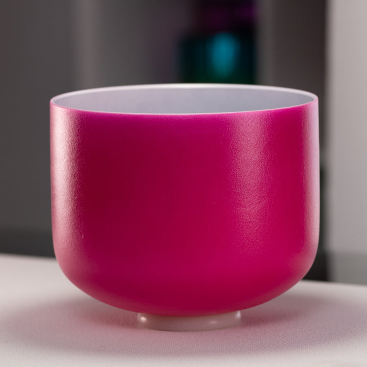 Pink Frosted Crystal Singing Bowl with Silver inside for Sound Healing