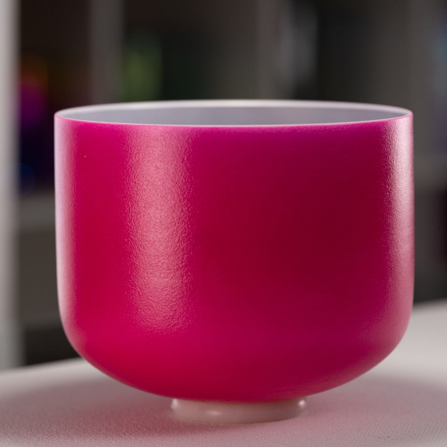 Pink Frosted Crystal Singing Bowl with Silver inside for Sound Healing