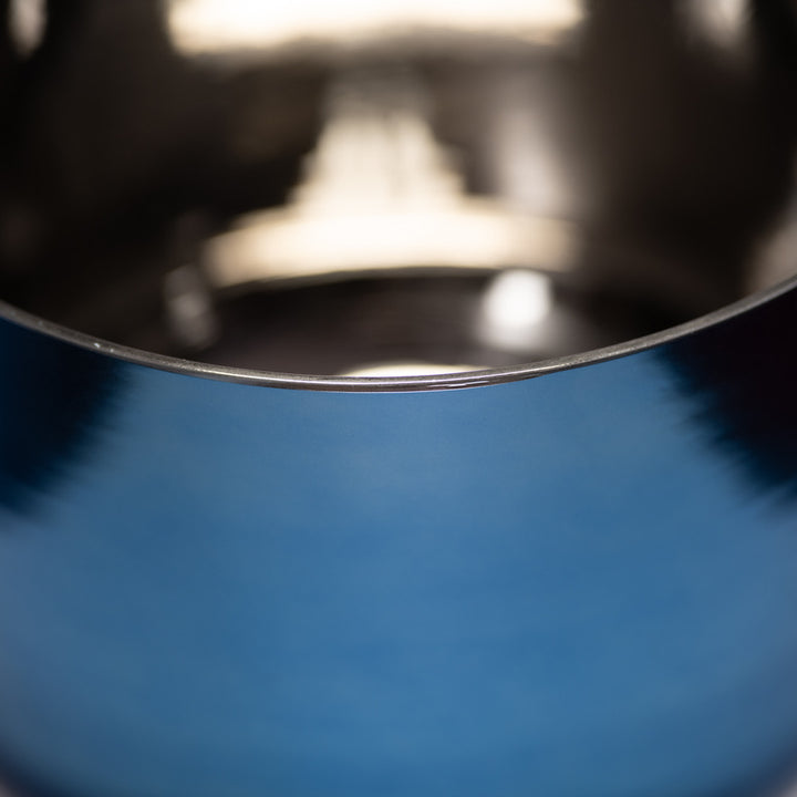 Close-up of a blue bowl with a blurred background