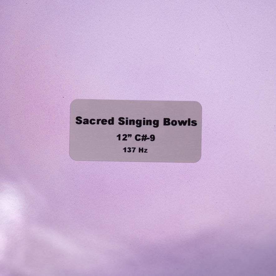 Sacred Singing Bowls™ product label with bowl specifications