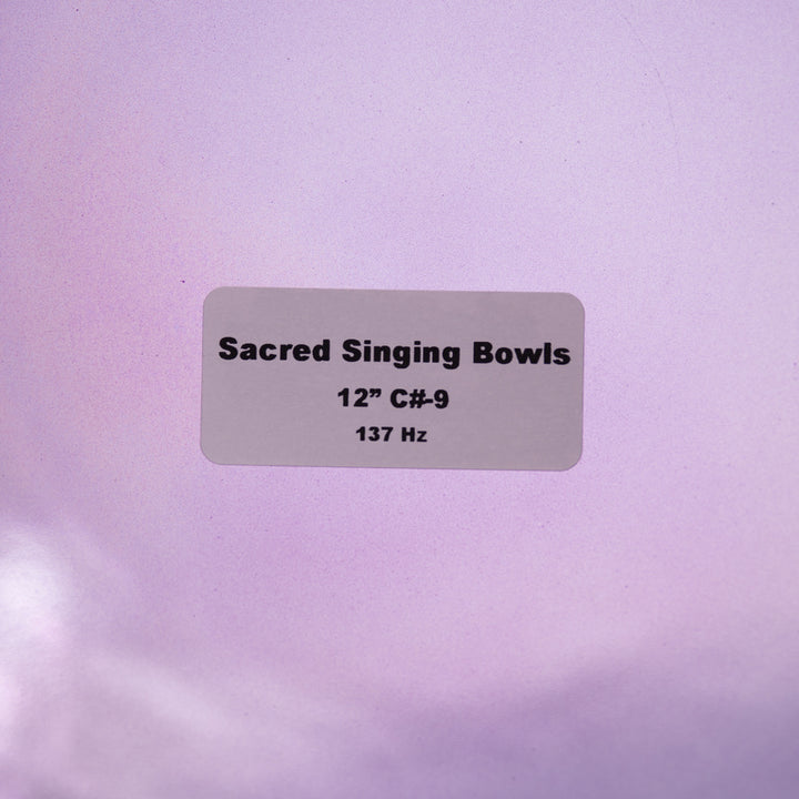 Sacred Singing Bowls™ product label with bowl specifications