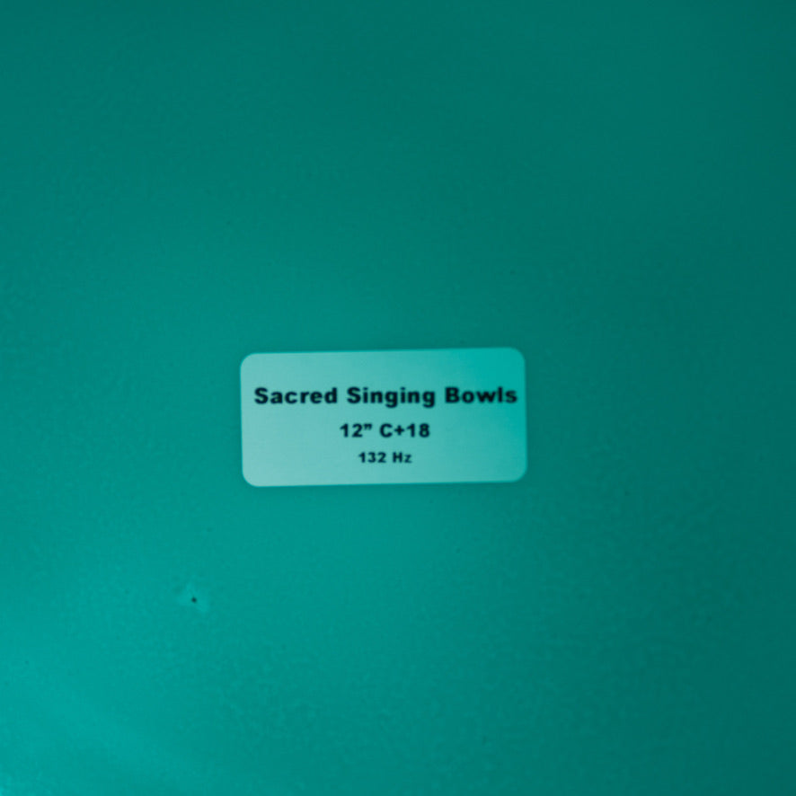 Sacred Singing Bowls™ product label with bowl specifications